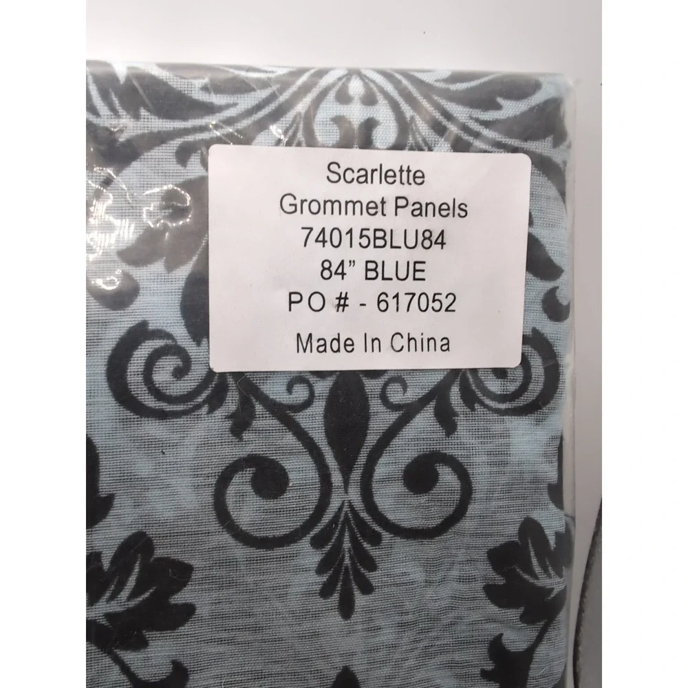 Curtains 84x37 Blue With‎ Black Pattern 2 Pack Transparent